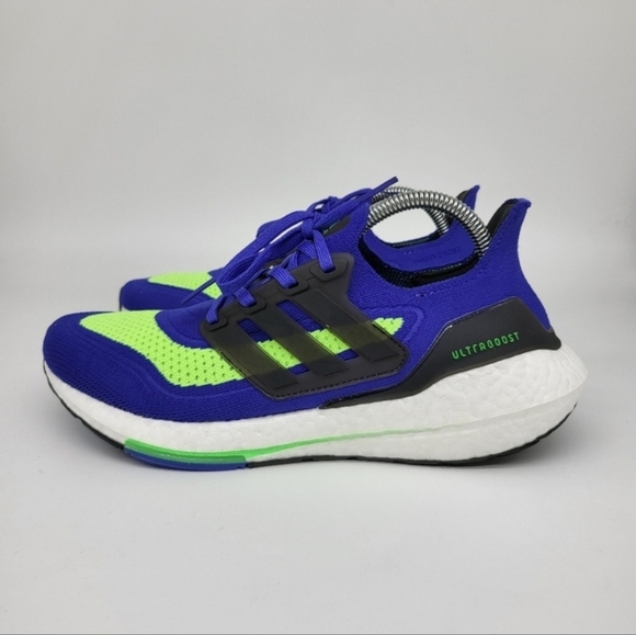 New Adidas Ultraboost 21 'Sonic Ink Screaming Green' Men's Running Shoe Size 8 - Picture 2 of 7